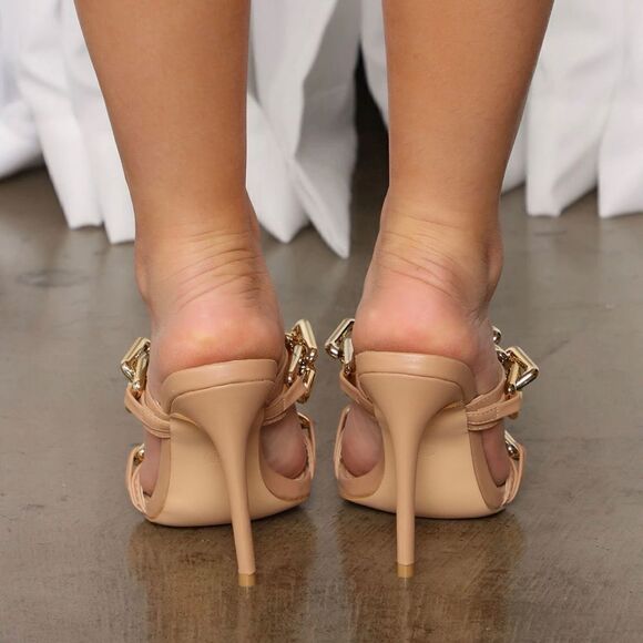 NWT Stiletto High-Heeled Chain Square Toe Sandals - Picture 2 of 4